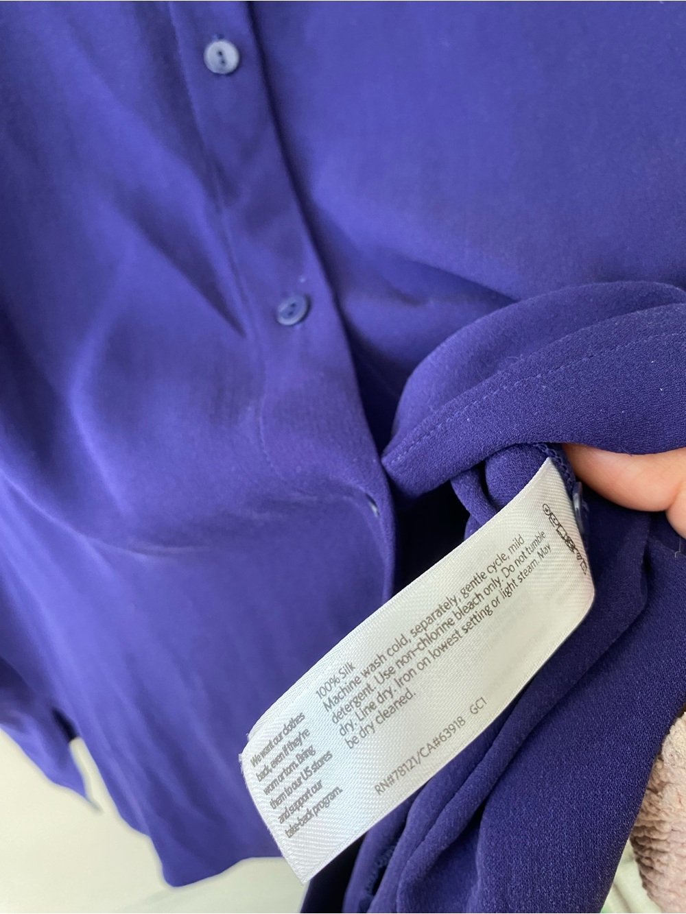 Eileen Fisher 100% Silk Band Collar Button Down Shirt Deep Purple 1X Minimalist - Picture 9 of 11